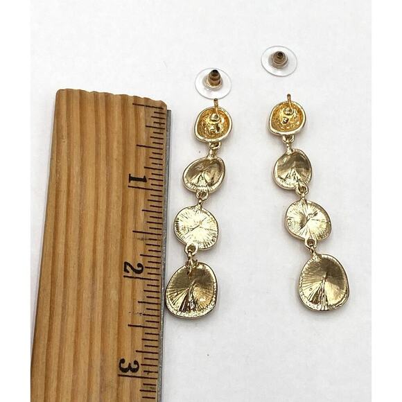 Earrings Drops Dangles Glass Stones Blue Gold Tone - Picture 3 of 7